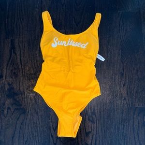 Retro golden yellow one-piece swimsuit